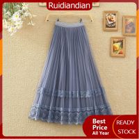 Ruidiandian M-3XL กระโปรงลูกไม้สองด้าน,กำมะหยี่สีทอง,ฤดูใบไม้ผลิ,ฤดูใบไม้ร่วงและฤดูหนาว,เอวสูง,ตาข่ายความยาวกลางทั้งหมดที่ตรงกัน,กระโปรงทรงเอจีบ,กระโปรงนางฟ้า