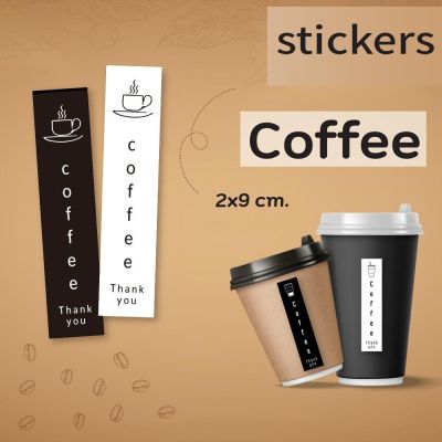 100pcs/10 Sheets Coffee Cup Thank You Stickers Rectangle Black White Sticker Labels for Customer Appreciation Packaging Seals Stickers Labels