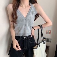 [COD] Short knitted halter vest womens summer V-neck inner strap top outerwear