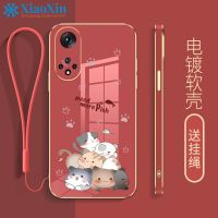 XiaoXin สำหรับ Huawei nova 8 nova 8SE Play 5 nova 8i nova 8 Pro nova 9 SE nova 9z การ์ตูนแมวไฟฟ้าขอบตรง lanyard เคสโทรศัพท์