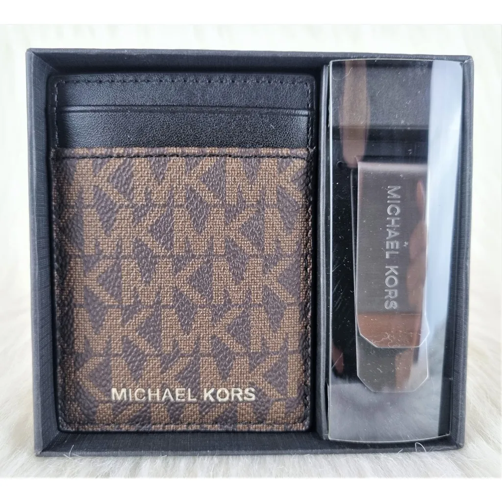 Michael Kors 37H9LGFD1B Brown/Black Monogram Money Clip Card Case Boxed Set  | Lazada PH