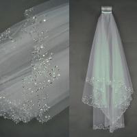 White or Ivory Short Wedding Veil with Crystal Edge with Comb 2 Beaded Bride Bridal Veils Hair Accessories