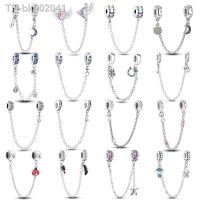 ✷ Real 925 Sterling Silver Stars Moon Sunflower Safety Chains Spacer Beads Charms Fit Pandora 925 Original Bracelets DIY Jewelry