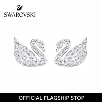 Vtg Swarovski Swan Half Hoop Earrings Gold Plated Black Enamel Crystals  Signed✨ | eBay