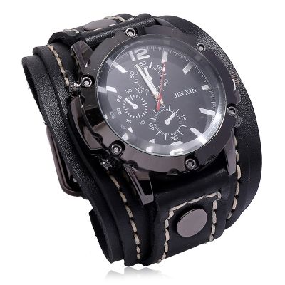 （A Decent035）Vintage Black BrownMen LeatherBelt Strap Punk Watch Amp;