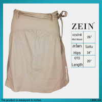 USED Zein - Cream Ruffle Belted Skirt | กระโปรงสั้นสีครีม สีกากี เอวปกติ เข็มขัด ระบาย ทรงเอ สีพื้น ทำงาน แท้ มือสอง