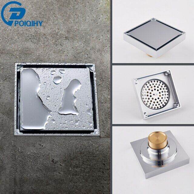 Brushed Gold Shower Drain Bathroom Floor Drain Tile Insert Square Anti