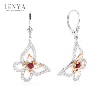 LenYa Jewelry ต่างหูดีไซน์รูปผีเสื้อ ตัวเรือนเงินแท้ชุบทองคำขาว