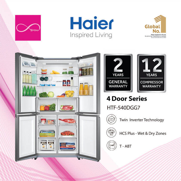 HAIER 4 Door Refrigerator 540L Peti Sejuk 4 Pintu Twin Inverter Fridge