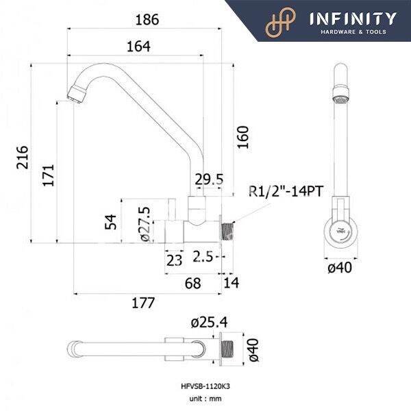 vrh-ก๊อกเดี่ยวอ่างล้างจาน-คอสวิงแบบติดผนัง-รหัสสินค้า-hfvsb-1120k1