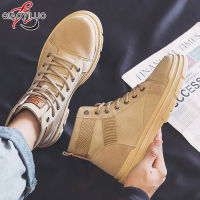 QiaoYiLuo Men S High-Top To Ankle Martin Boots,รองเท้าผ้าใบคาร์โก้อเนกประสงค์สไตล์อังกฤษ,รองเท้าบูทมาร์ตินสำหรับผู้ชาย