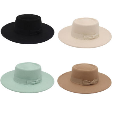 Woolen Felt Hat Top Hat Fashion Leisure Dome Versatile Cashmere Cap Bow Knot