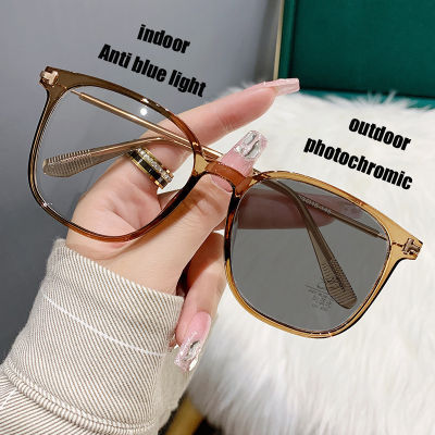 Photochromic Anti Radiation Shade Eyeglasses for Women Men Photosensitive discoloration UV Protection square Frame Eye Glasses Vintage Anti Blue Light Eyewear