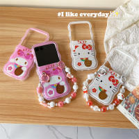 เคสสำหรับโมโตโรล่าคลื่น Razr 40ฝาครอบป้องกันลายการ์ตูนแมวคิตตี้เมโลดี้นิ่ม TPU หยักเป็นพิเศษพร้อมโซ่