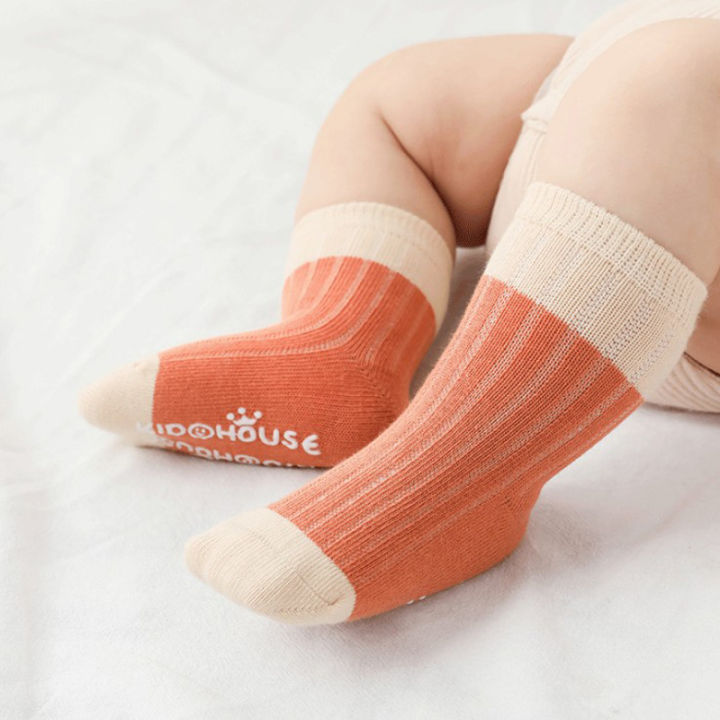 ถุงเท้ากีฬาผ้าฝ้ายสำหรับเด็กแรกเกิดถุงเท้าระบายอากาศระดับข้อเท้า6คู่-ล็อตสีลูกอม