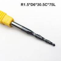 2pc R1.5 * D6 * 30.5 * 75L * 2F HRC55 ทังสเตนโซลิดคาร์ไบด์ Taper Ball Nose End Mill กรวยกัดตัด cnc router bit wood knife tool