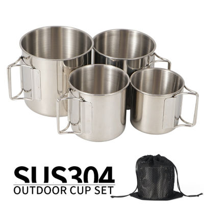 4pcs Drinking Handles Tableware Foldable Mugs Cups Set Camping Stainless Steel