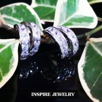 INSPIRE JEWELRY ต่างหูห่วงเพชรCZ ฝังสองแถวคู่ งานจิวเวลลี่ ดีไซด์ทันสมัย งานเกรดพรีเมี่ยม size 1x2cm งานปราณีตพร้อมกล่องกำมะหยี่  น่ารัก