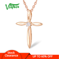 VISTOSO Pure 14K 585 Two-Tone Gold Sparkling Illusion-Set Miracle Plate Diamond Pendants For Women Anniversary เครื่องประดับอินเทรนด์