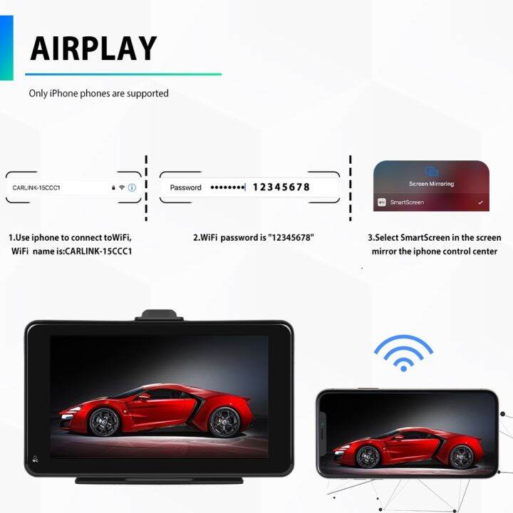 Wireless Carplay Android Auto Multimedia Player Voice Control 7 Inch Radio Receiver Touch Screen