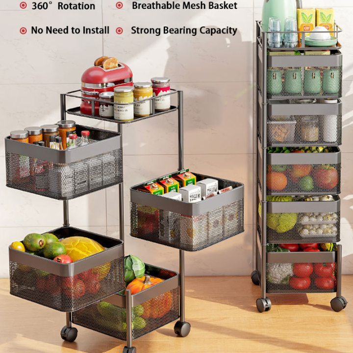 Kitchen Storage RackRotating Vegetable Rack FloorStanding MultiLayer Kitchen Storage Rack