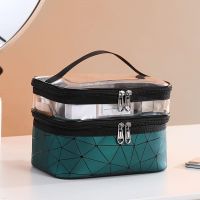 New Double-Layer Cosmetic Bag Lattice Portable Ladies Makeup Artist Multi-functional Storage Wash Cosmetic Bag Organizer Case