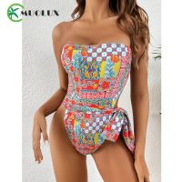 [Qingchun clothing]  2023 Seksi Kadın Tek Parça Mayo Kadın Retro Baskadın ดัน Tanga Yıkanma Mayo Bikini Brezilyalı/ Mayo