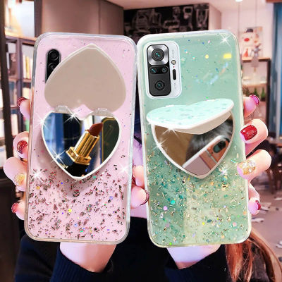 เคสโทรศัพท์พร้อมส่งสำหรับ Xiaomi Redmi โน๊ต11 Pro Max 11S 4G 5G กรอบด้านหลังเป็นกระจกรูปหัวใจมีกากเพชรเป็นใสซิลิโคน TPU นิ่มรูปดาว