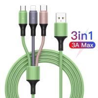 △☃♚ 3in1 Liquid Silicone Cable Solid Color Cable 3A Fast Charging For Android Micro / Type C Mobile Phone USB Charge Cable Data Cord