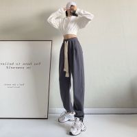 2023 สีเทาสีน้ำเงิน Drawstring Sweatpants ผู้หญิงฤดูใบไม้ผลิและฤดูใบไม้ร่วงใหม่หลวม Street กางเกงเดินขี้เกียจ 2 สวมกางเกงขากว้าง