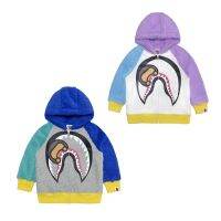 Childrens Winter Wear 2023 New Japanese Fashion Brand Ape Shark Raglan Color-block Hooded Jacket Childrens Coat