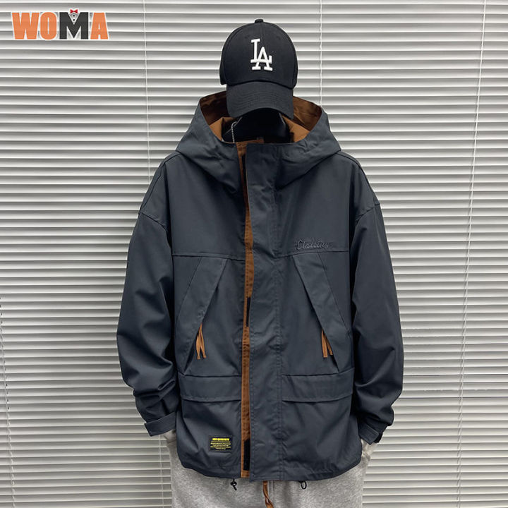 woma-เสื้อแจ็คเก็ตผู้ชายเอนกประสงค์ญี่ปุ่น-แจ็คเก็ตแฟชั่นสินค้าหลวมแจ็คเก็ตกันลม