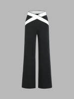 Cider Cider High Waist Contrast Waistband Knit Pants กางเกงขายาวผู้หญิงกางเกงแฟชั่นผญลุคทำงานลุคสวยหรู