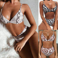 【CW】Summer Women Bikini 2pcs Set bandeau Padded Bathing Suit Swimwear Animal Print Leopard High Waist Beach Swimsuit