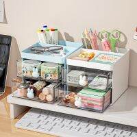 【cw】hot Desktop cartoon storage box rabbit pen transparent drawer sorting student supplies organizer ！