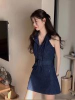 ต้นฉบับ Cowboy dress female senior summer feeling restoring ancient ways to collect waist pure to cultivate ones morality show thin sleeveless wind spice hanging neck dress