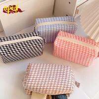 ผ้าลายตาราง Houndstooth สำหรับการเดินทางสีลูกอมสุดหวานสำหรับนักเรียน NPIQL กระเป๋าถือกระเป๋าเก็บของกระเป๋าเครื่องสำอางกระเป๋าเครื่องสำอางล้างได้ออแกไนเซอร์