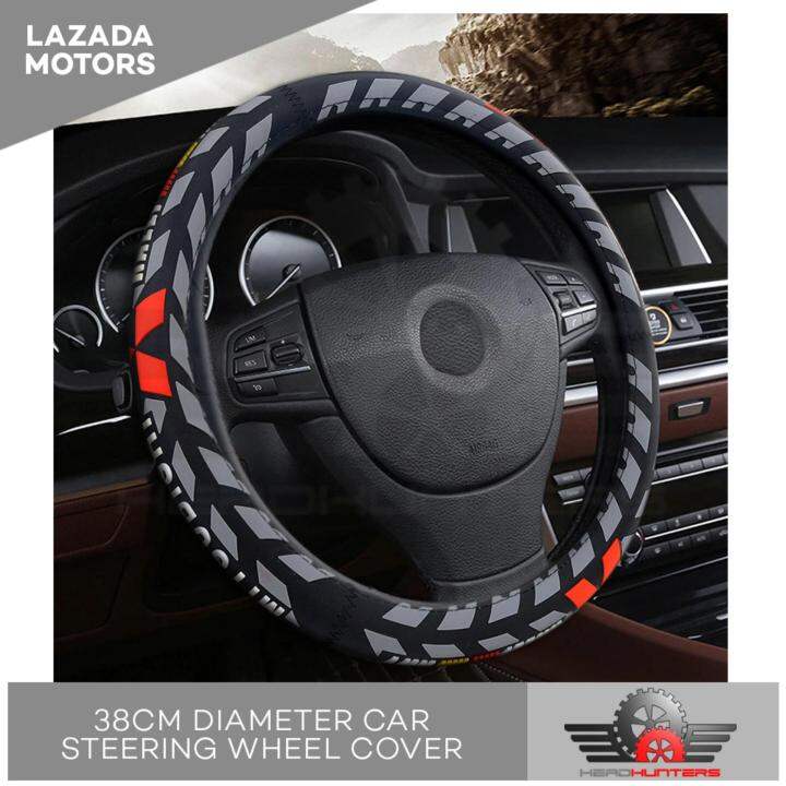 Head Hunters MITSUBISHI Steering Wheel Cover 38 CM Diameter (Black/Gray