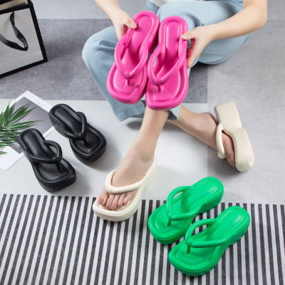 Internet Celebrity Same Style Herringbone Platform Slippers 2023 New Eva High-Heeled Flip-Flops Summer Outer Wear Flip-Flops