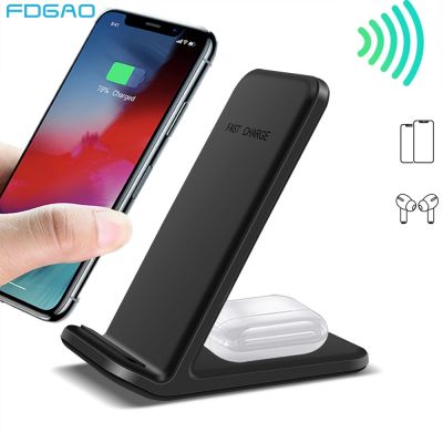 15W Fast Charge Holder 2 in 1 Wireless Charger Stand For iPhone 14 13 12 11 XR XS X 8 Airpods Pro Samsung S22 S21 Charging Dock