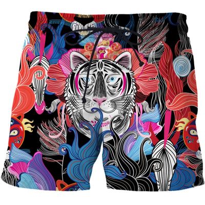 New Summer Men Beach Shorts Abstract pattern Mens Trunks 3D cartoon tiger Fashion Street Funny Casual Male Swimming Short Pants