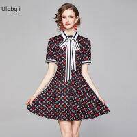 European and American Fashion All-Match Waist Slimming Positioning Printed Short-Sleeved Dress (with Belt)