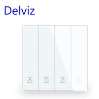 Delviz UK standard Luxury Crystal Glass White Panel  EU power 16A Big key switch 4 Gang 2 Way Push Button Home Wall Light Switch Power Points  Switche