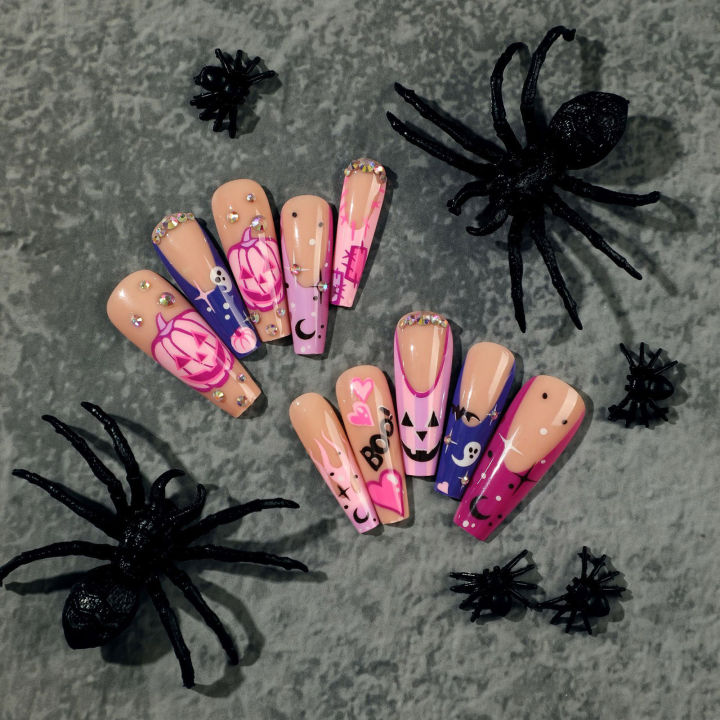 halloween-press-on-nails-long-square-french-fake-nails-full-cover-false-nails-for-women-and-girls-24pcs