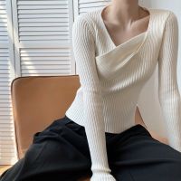 [COD] Luxi fashion design sense chic temperament long-sleeved knitted sweater womens light and familiar style cross bottoming ss120