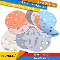 5PCS 6 Inch(150mm) 15-Hole FV Superfine Wet/Dry Hook &amp; Loop Auto Body Film Sanding Discs Paint Abrasive Sandpaper  600#-4000# Cleaning Tools