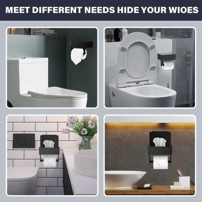 1 Piece Toilet Paper Holder With Shelf And Storage Black Flushable Wipes Dispenser For Bathroom