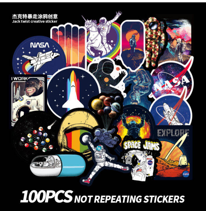 สติ๊กเกอร์ไดคัท-สติ๊กเกอร์-อวกาศ-sticker-space-nasa-กันน้ำ-pvc-100-ชิ้น-7-cm-c-diy-ของสะสม-ของเล่น-ของเล่นถูกๆ-ของเล่นเด็ก