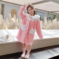 Children Pajamas Autumn Winter Coral Velvet Bathrobe Cute Princess Nightgown Thick Flannel Robes for Girls Korean Home Service