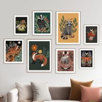 ปรับแต่งพิมพ์บทคัดย่อ Tropical Animal Fox กระต่ายผีเสื้อภาพ Wall Art Decor ห้องนั่งเล่นโปสเตอร์-ยอดนิยม Home Decor